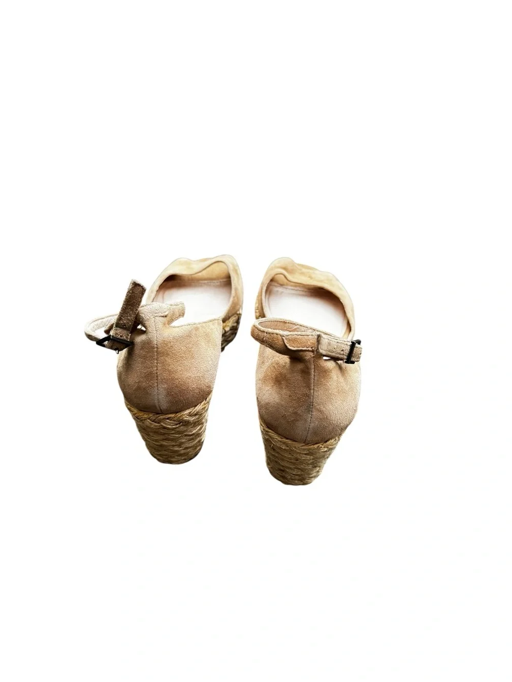 MIA Tan Suede Espadrille Wedge Peep-Toe Sandals with Ankle Strap